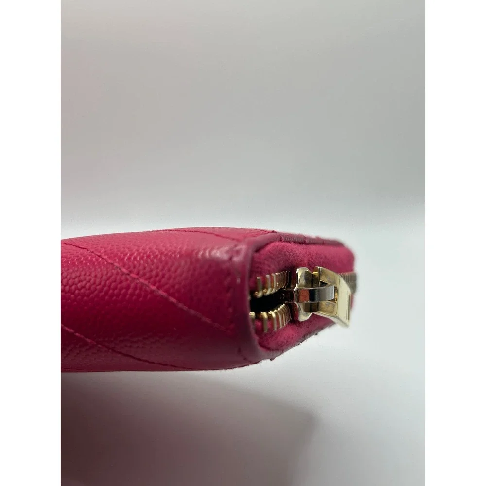 Saint Laurent YSL‎ Pink Chevron Monogram Zip Around Wallet#355 - Picture 6 of 14